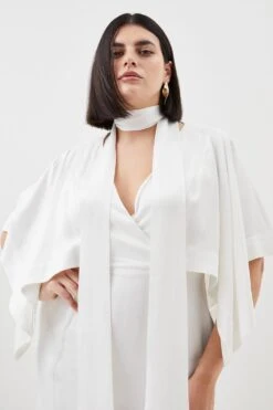 Karen Millen Plus Size Satin Crepe Tie Neck Woven Maxi Dress -Karen Millen Shop ivory plus size satin crepe tie neck woven maxi dress 2