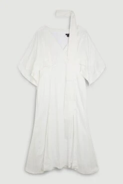 Karen Millen Plus Size Satin Crepe Tie Neck Woven Maxi Dress -Karen Millen Shop ivory plus size satin crepe tie neck woven maxi dress 3
