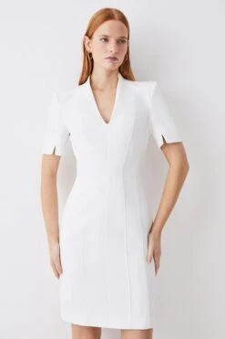 Karen Millen Tall Italian Compact Scuba Jersey Seamed A Line Mini Dress -Karen Millen Shop ivory tall italian compact scuba jersey seamed a line mini dress 2