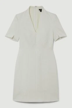 Karen Millen Tall Italian Compact Scuba Jersey Seamed A Line Mini Dress -Karen Millen Shop ivory tall italian compact scuba jersey seamed a line mini dress 3