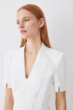Karen Millen Tall Italian Compact Scuba Jersey Seamed A Line Mini Dress -Karen Millen Shop ivory tall italian compact scuba jersey seamed a line mini dress 4