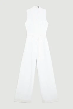 Karen Millen Tall Linen Notch Neck Belted Jumpsuit