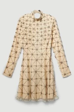 Karen Millen Tall Lydia Millen Embellished Tie Detail Woven Mini Dress