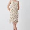 Karen Millen Tall Square Neck Embellished Fringed Mini Dress -Karen Millen Shop ivory tall square neck embellished fringed mini dress
