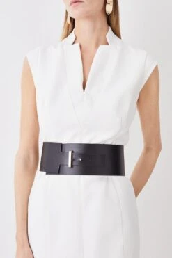 Karen Millen Tall Structured Crepe Forever Cap Sleeve Belted Dress -Karen Millen Shop ivory tall structured crepe forever cap sleeve belted dress 4