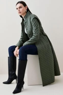 Karen Millen Leather Quilted Peplum Midi Coat