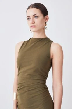 Karen Millen Petite Stretch Cotton Jersey Column Midi Dress 9 Karen Millen Petite Stretch Cotton Jersey Column Midi Dress -Karen Millen Shop khaki petite stretch cotton jersey column midi dress 2