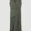 Karen Millen Plus Size Military Pleat Sleeveless Midi Dress -Karen Millen Shop khaki plus size military pleat sleeveless midi dress