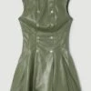 Karen Millen Tall Leather Military Button Flippy Mini Dress