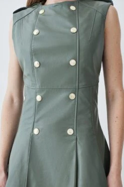 Karen Millen Tall Leather Military Button Flippy Mini Dress -Karen Millen Shop khaki tall leather military button flippy mini dress 2