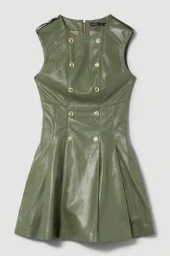 Karen Millen Tall Leather Military Button Flippy Mini Dress