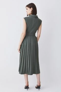 Karen Millen Tall Military Pleat Sleeveless Midi Dress