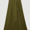 Karen Millen Tall Pleat Detail Wide Leg Trouser -Karen Millen Shop khaki tall pleat detail wide leg trouser