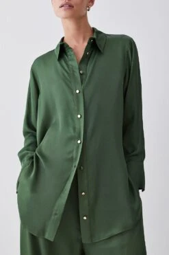 Karen Millen Tall Viscose Satin Woven Boyfriend Shirt