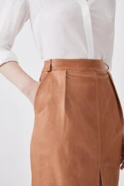 Karen Millen Leather Veg Tan Pencil Knee Skirt 8 Karen Millen Leather Veg Tan Pencil Knee Skirt -Karen Millen Shop leather veg tan pencil knee skirt 1 1
