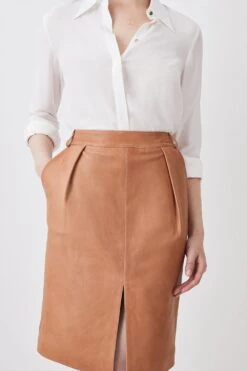 Karen Millen Leather Veg Tan Pencil Knee Skirt 9 Karen Millen Leather Veg Tan Pencil Knee Skirt -Karen Millen Shop leather veg tan pencil knee skirt 1 2