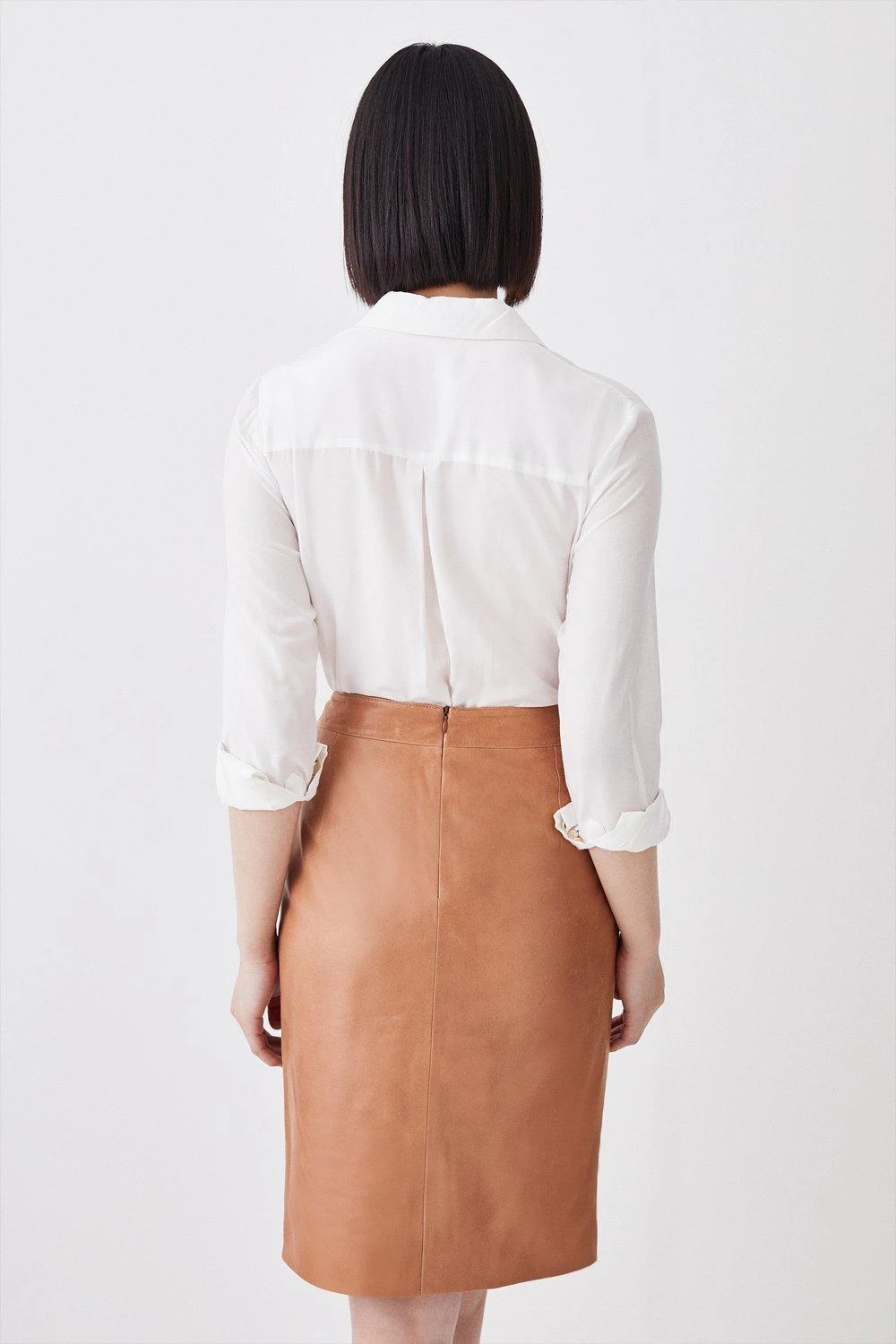 Karen Millen Leather Veg Tan Pencil Knee Skirt 7 Karen Millen Leather Veg Tan Pencil Knee Skirt - Image 5