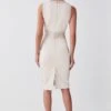 Karen Millen Petite Ponte And Faux Leather Pencil Midi Dress -Karen Millen Shop light beige petite ponte and faux leather pencil midi dress