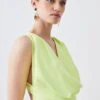 Karen Millen Petite Cowl Neck Woven Crepe Midi Wrap Dress -Karen Millen Shop lime petite cowl neck woven crepe midi wrap dress