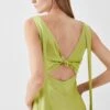 Karen Millen Tall Viscose Satin V Neck Draped Back Midi Dress -Karen Millen Shop lime tall viscose satin v neck draped back midi dress