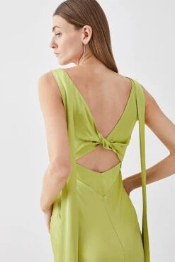 Karen Millen Tall Viscose Satin V Neck Draped Back Midi Dress
