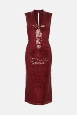 Karen Millen Petite Sequin Midi Dress -Karen Millen Shop merlot petite sequin midi dress 1 2
