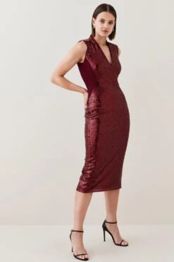 Karen Millen Petite Sequin Midi Dress -Karen Millen Shop merlot petite sequin midi dress 1 3