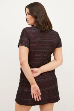 Front Page 13 Front Page -Karen Millen Shop merlot plus size check jacquard button mini mini dress 1