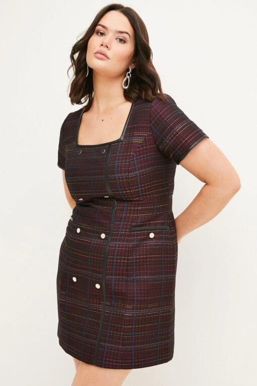 Karen Millen Plus Size Check Jacquard Button Mini Mini Dress 2 Karen Millen Plus Size Check Jacquard Button Mini Mini Dress -Karen Millen Shop merlot plus size check jacquard button mini mini dress