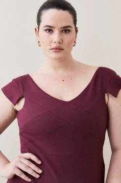 Front Page 23 Front Page -Karen Millen Shop merlot plus size structured crepe cross detail midi dress 1