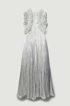 Karen Millen Lydia Millen Tall Metallic Feather Ruffle Woven Maxi Dress 9 Karen Millen Lydia Millen Tall Metallic Feather Ruffle Woven Maxi Dress -Karen Millen Shop metallic silver lydia millen tall metallic feather ruffle woven maxi dress 3