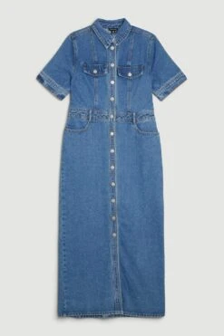 Front Page -Karen Millen Shop mid wash denim maxi shirt dress 1 1