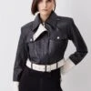 Karen Millen Leather Contrast Cropped Biker Jacket