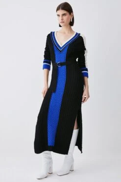 Karen Millen Petite Sporty Colour Block Knit Dress -Karen Millen Shop mono petite sporty colour block knit dress 1 3