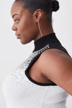 Karen Millen Plus Size Hotfix Sequin Knit High Neck Jumper -Karen Millen Shop mono plus size hotfix sequin knit high neck jumper 2