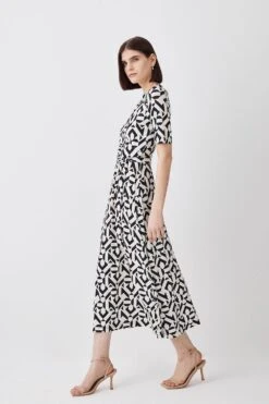 Karen Millen Tall Half Sleeve Geometric Printed Jersey Wrap Midi Dress -Karen Millen Shop mono tall half sleeve geometric printed jersey wrap midi dress 1 1