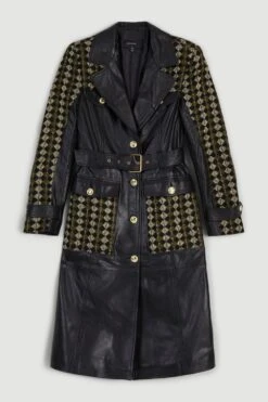 Karen Millen Leather And Tweed Mix Pocket Detail Coat -Karen Millen Shop multi leather and tweed mix pocket detail coat 1 2