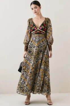 Karen Millen Petite Baroque Embroidered & Bead Midi Dress -Karen Millen Shop multi petite baroque embroidered bead midi dress 2