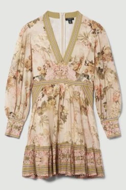 Karen Millen Petite Lydia Millen Silk Cotton Vintage Floral Mini Dress