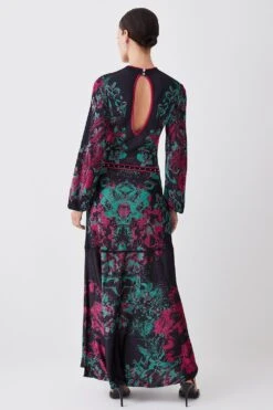 Karen Millen Petite Mirror Floral Keyhole Back Jacquard Knit Maxi Dress -Karen Millen Shop multi petite mirror floral keyhole back jacquard knit maxi dress 2
