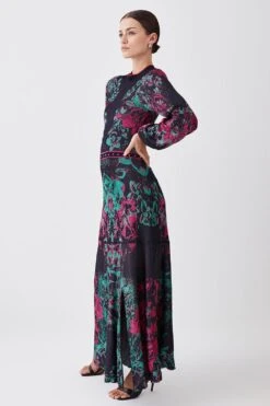 Karen Millen Petite Mirror Floral Keyhole Back Jacquard Knit Maxi Dress