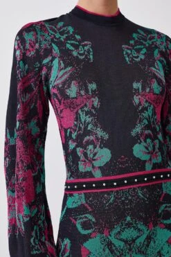 Karen Millen Petite Mirror Floral Keyhole Back Jacquard Knit Maxi Dress -Karen Millen Shop multi petite mirror floral keyhole back jacquard knit maxi dress 3