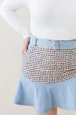 Karen Millen Plus Size Denim Tweed Mix Flippy Hem Skirt 7 Karen Millen Plus Size Denim Tweed Mix Flippy Hem Skirt -Karen Millen Shop multi plus size denim tweed mix flippy hem skirt 1 1