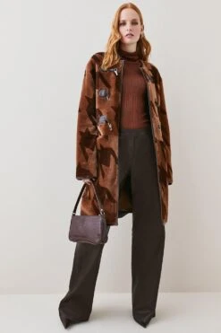 Karen Millen Shearling And Leather Houndstooth Trim Detail Coat -Karen Millen Shop multi shearling and leather houndstooth trim detail coat 1 2