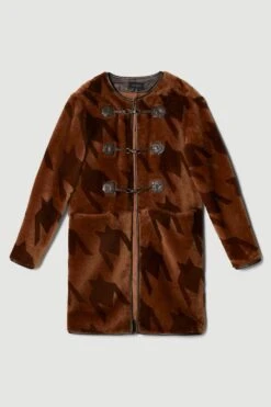 Karen Millen Shearling And Leather Houndstooth Trim Detail Coat -Karen Millen Shop multi shearling and leather houndstooth trim detail coat 1 3