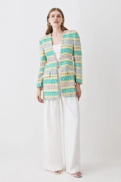 Karen Millen Signature Italian Tweed Collarless Jacket -Karen Millen Shop multi signature italian tweed collarless jacket 1 2