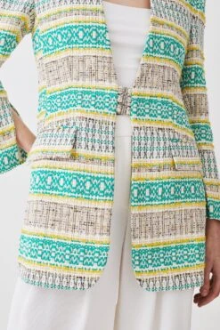 Karen Millen Signature Italian Tweed Collarless Jacket -Karen Millen Shop multi signature italian tweed collarless jacket 1 3