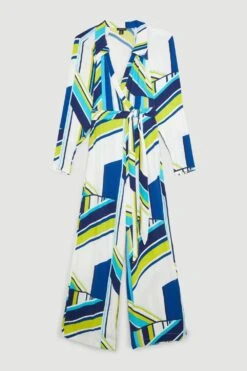 Karen Millen Tall Bold Stripe Belted Woven Jumpsuit -Karen Millen Shop multi tall bold stripe belted woven jumpsuit 1