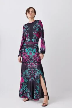 Karen Millen Tall Mirror Floral Keyhole Back Jacquard Knit Maxi Dress 9 Karen Millen Tall Mirror Floral Keyhole Back Jacquard Knit Maxi Dress -Karen Millen Shop multi tall mirror floral keyhole back jacquard knit maxi dress 2