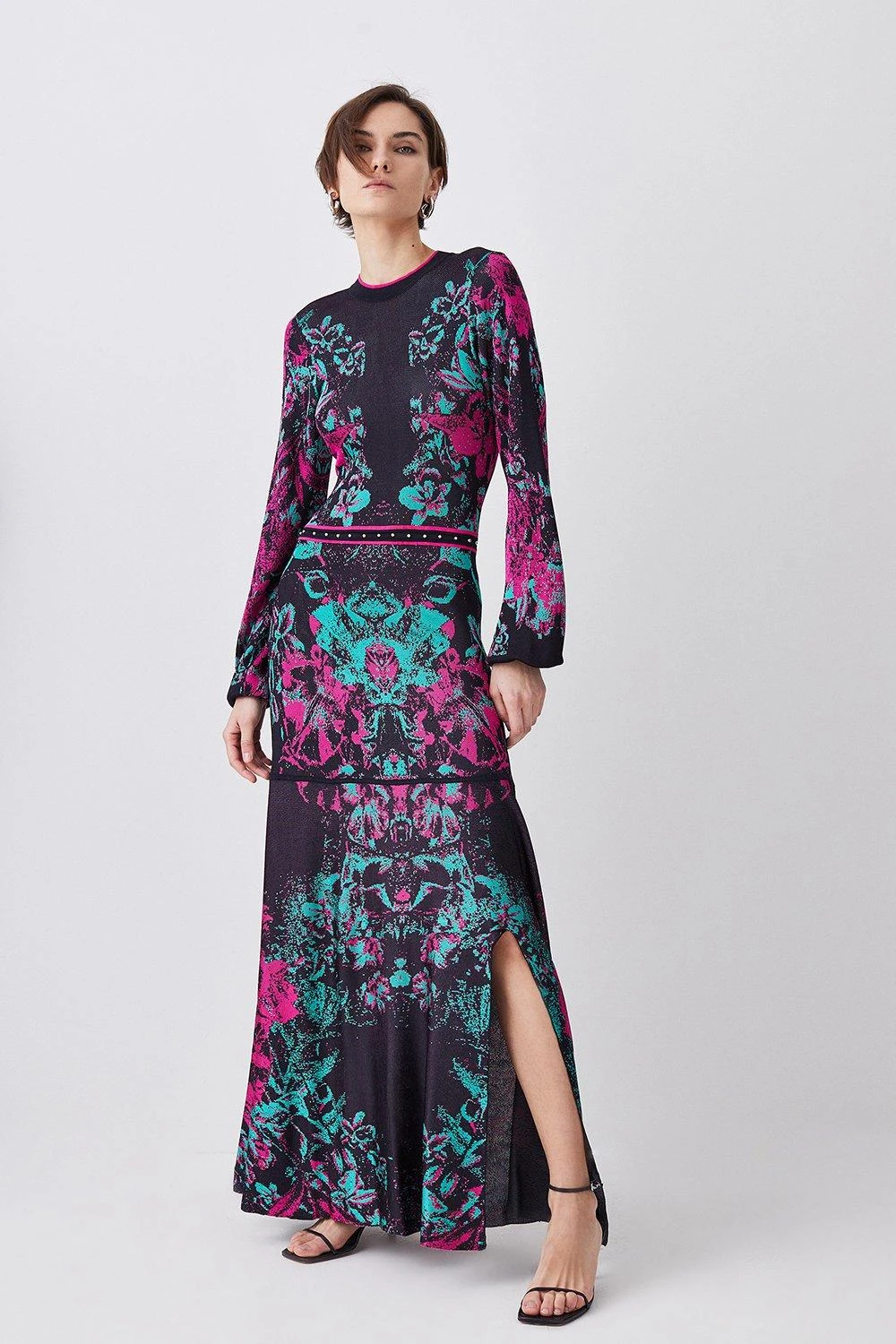 Karen Millen Tall Mirror Floral Keyhole Back Jacquard Knit Maxi Dress 5 Karen Millen Tall Mirror Floral Keyhole Back Jacquard Knit Maxi Dress - Image 3